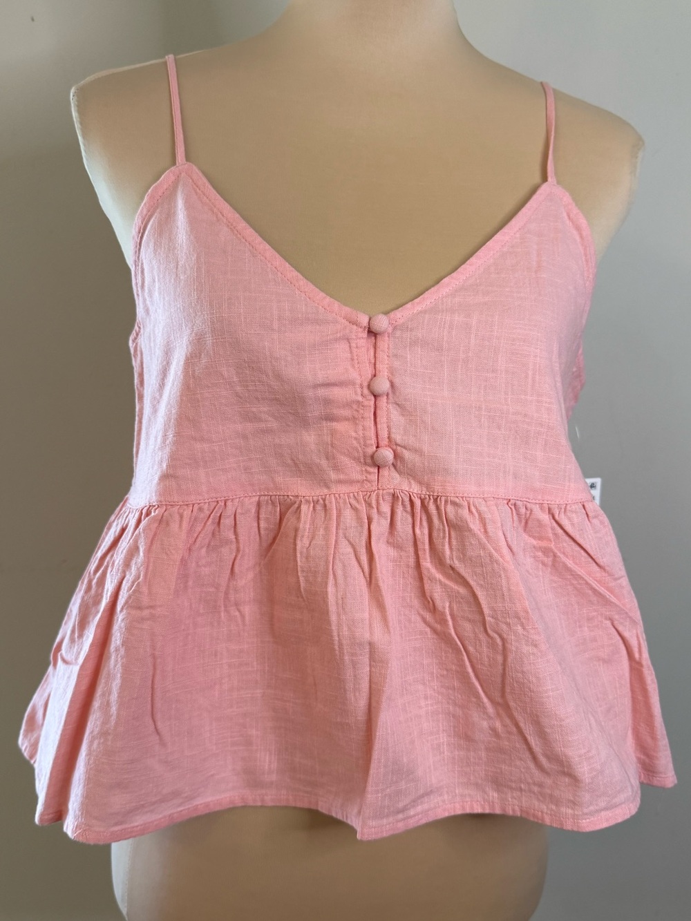 Nordstrom Abound pink crop tank top buttons pleats SZ SM